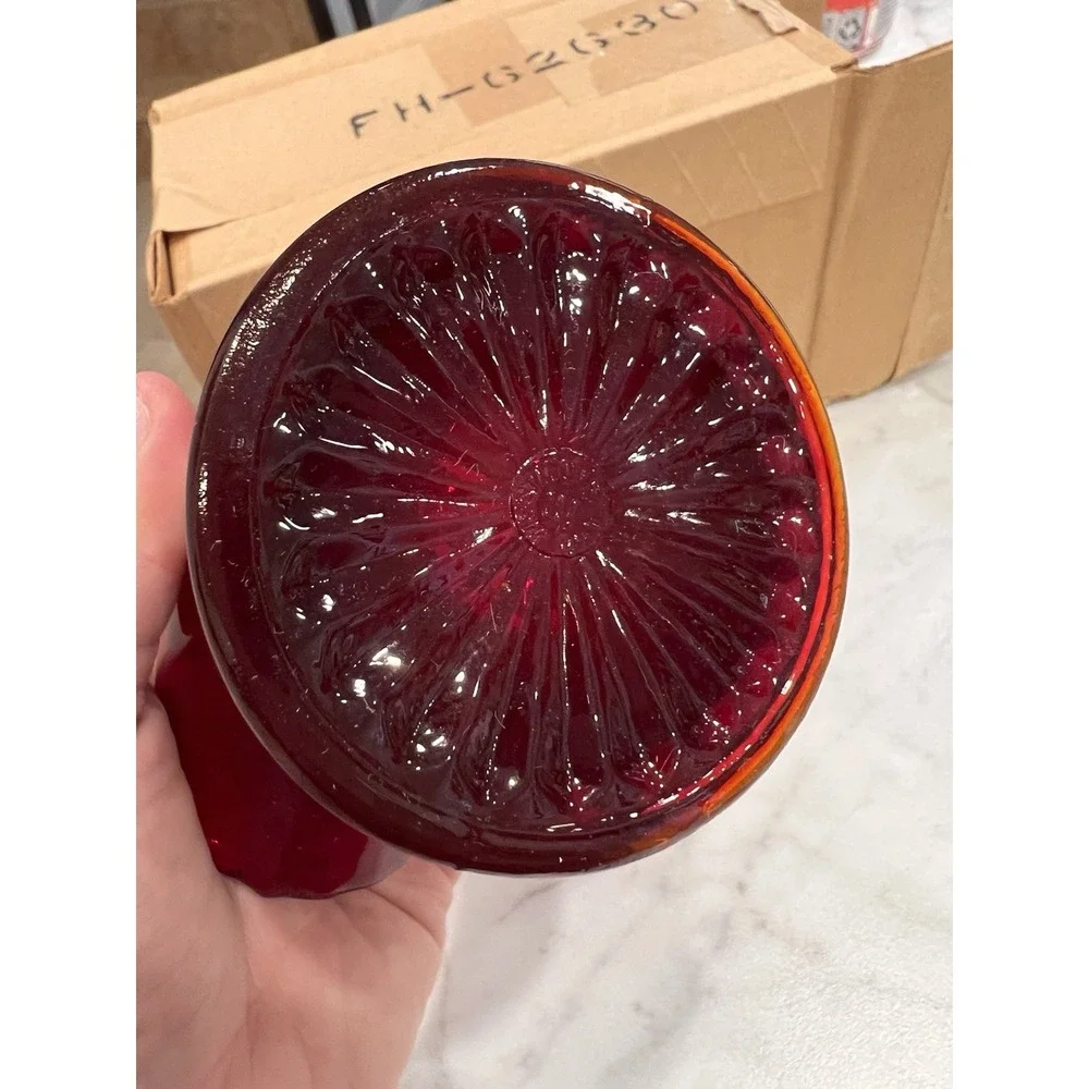 Westmoreland Ruby Red Glass Basket Hand Painted Dogwood Flowers Vintage with Box
